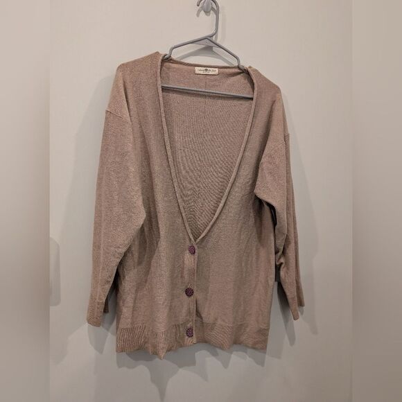 Natural Life Light Brown V-Neck Cardigan Purple Buttons Comfy Cozy Size XS / S - Picture 1 of 5